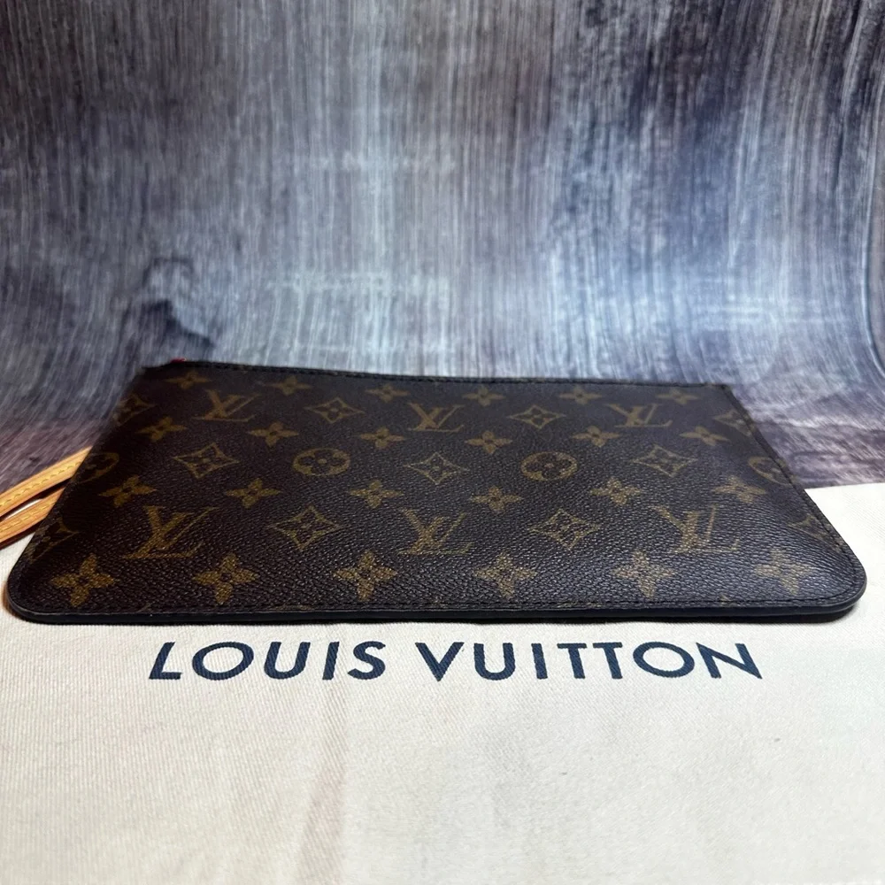 Louis Vuitton Pouchette Monogram Canvas Wristlet Clutch w/ Strap and Dust Bag